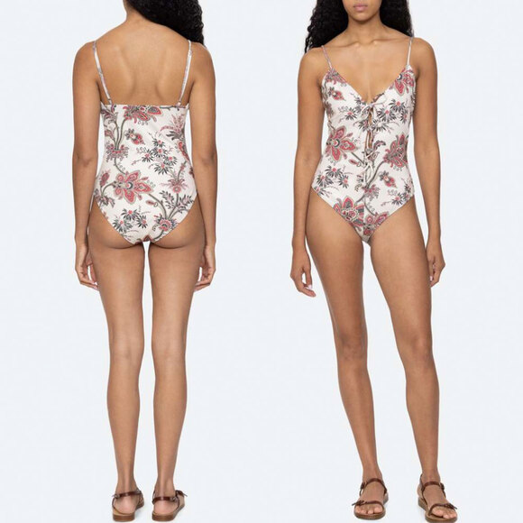 SEA NEW YORK NWT Cassandra Paisley Print Tie One Piece Swinsuit Size M - Picture 3 of 16